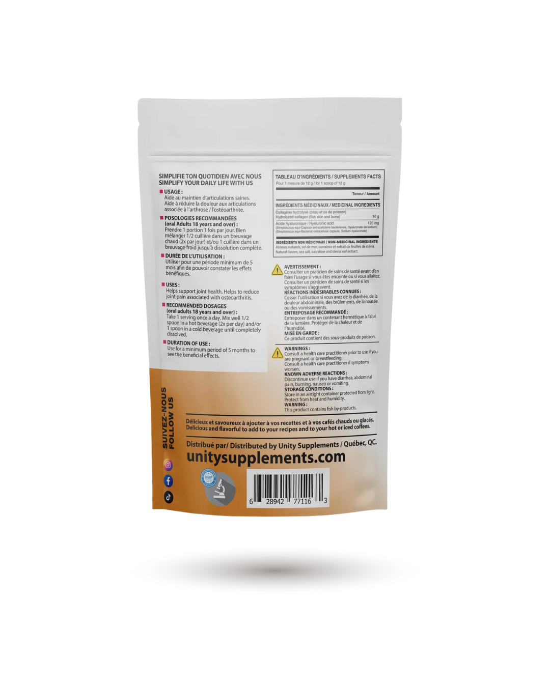 Unity Supplements Marine Collagen Powder with Hyaluronic Acid - Salted Caramel Flavored Coffee Sweetener - Www.Shopthatapp.ca