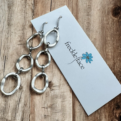 Wavy Hoop Drop Earrings – Matte Silver Asymmetrical Hoops, Hypoallergenic - Shopthatapp.ca