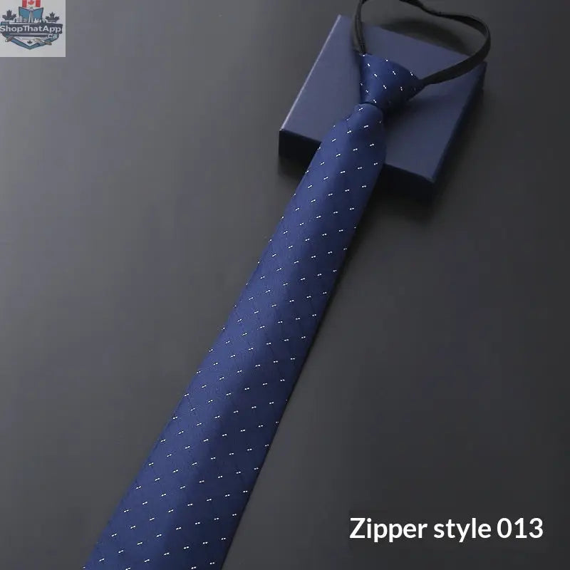 Mens Business Formal Zipper Tie With Blue Stripes - Shopthatapp.ca