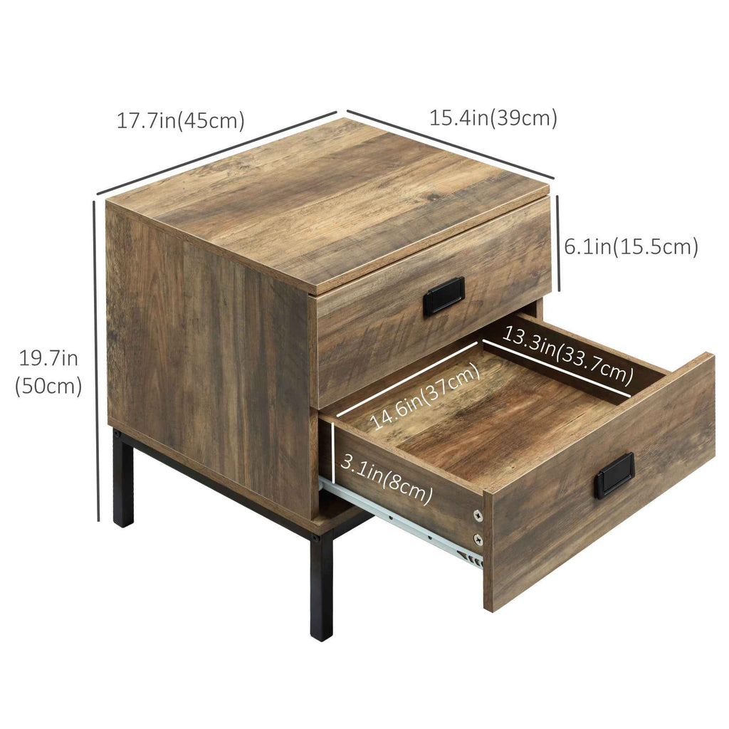 Wallace Nightstand with with 2 Drawers and Steel Frame Legs-Coffee