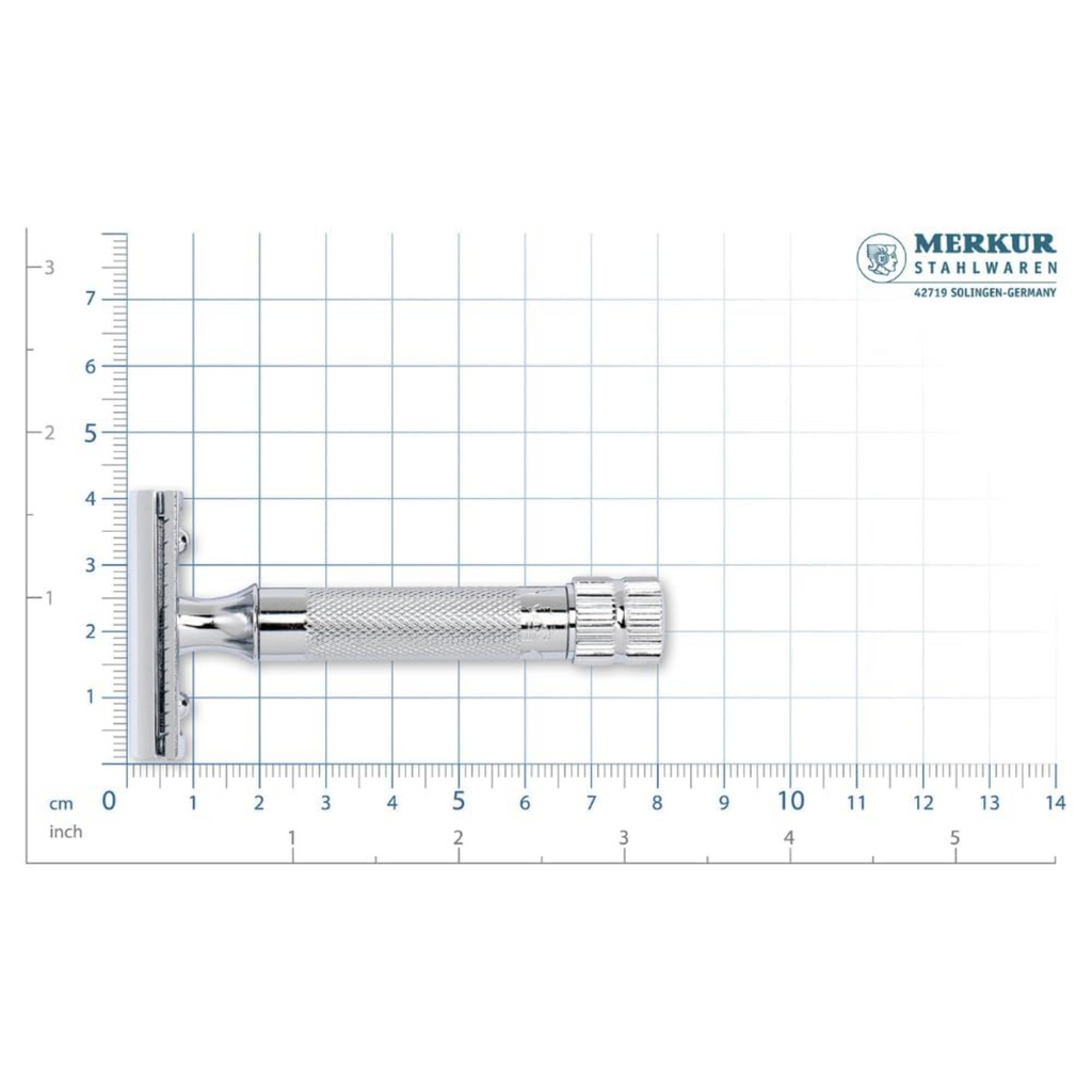 Merkur 34C Safety Razor with Knurled Extra Thick Handle in Chrome - 2-Piece DE Razor Case with 10 Blades