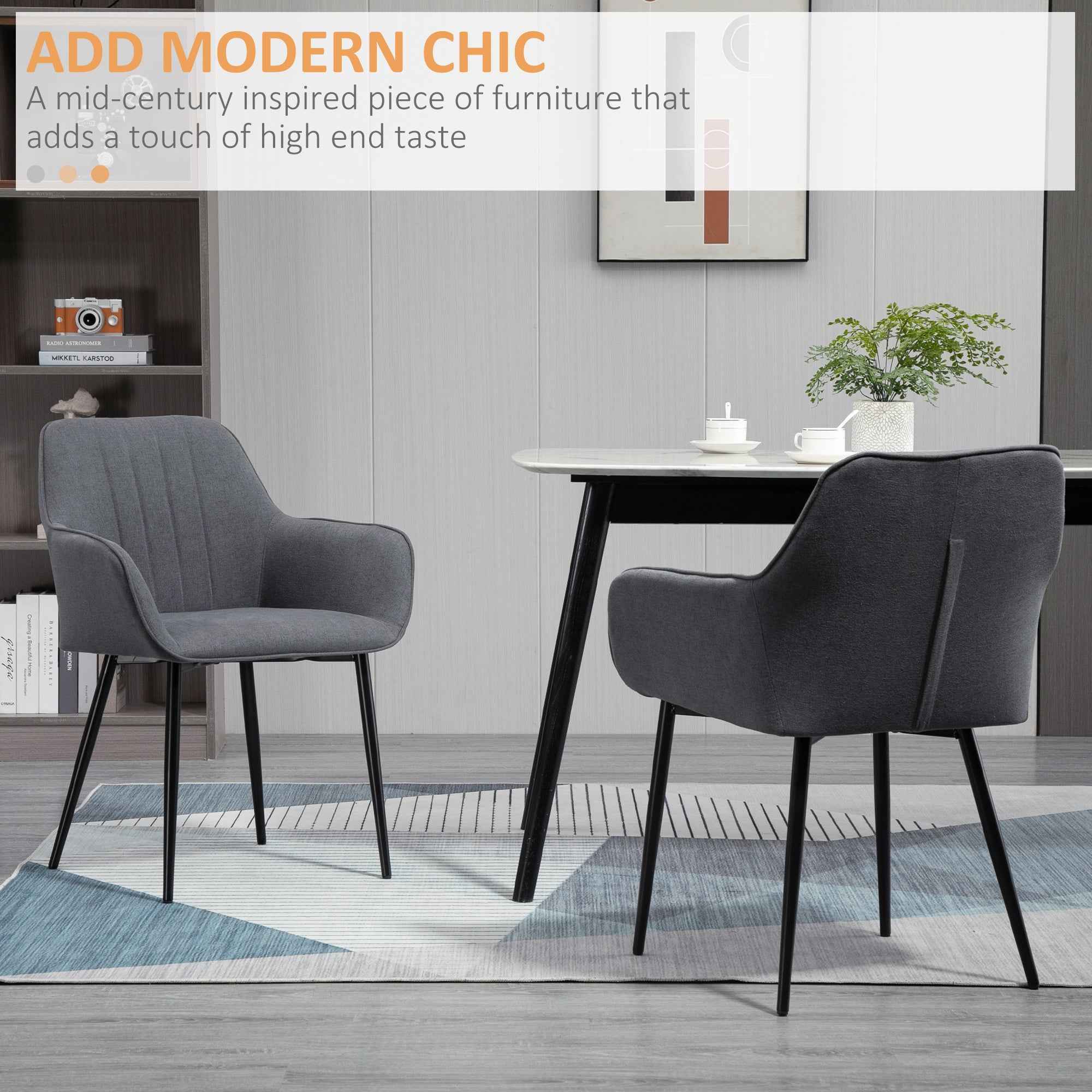 Robbie Dining Chairs Set of 2 with Armrest-Dark Grey