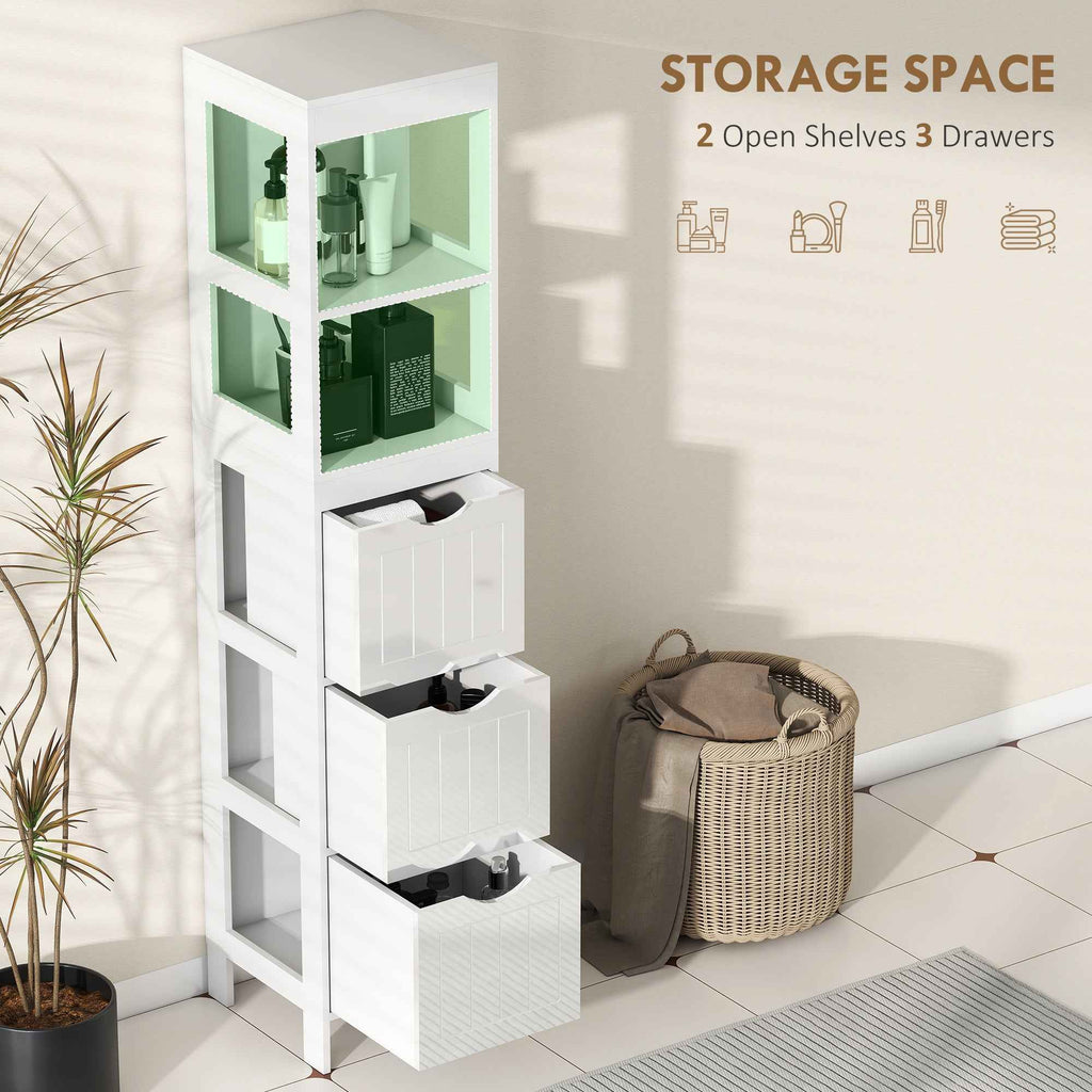 Slim Bathroom Cabinet with 3 Drawers & 2 Shelves
