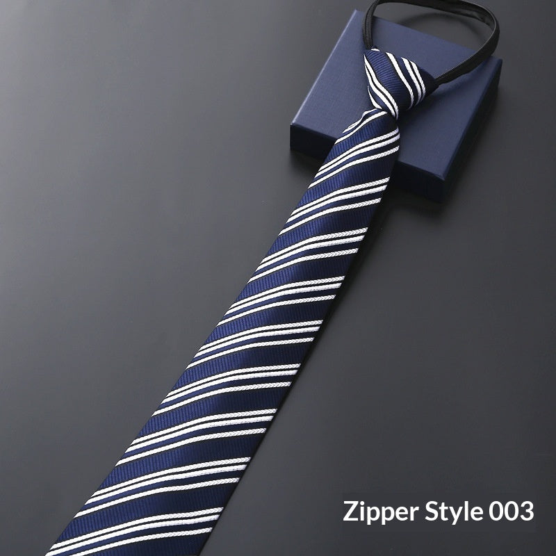 Mens Business Formal Zipper Tie With Blue Stripes