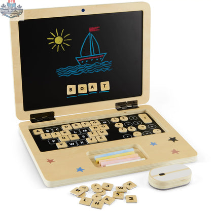 Litti City Wooden Computer Pretend Play Set - Kids Baby Toddler Laptop - Toy Laptop for Kids - Fake Toy Computer - Kids Toy Laptop - Pretend Laptop Toy - Kids Play Laptop - Toddler Learning Toys - Shopthatapp.ca