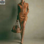 Women's Deerskin Velvet Zipper Dress - Long Sleeve Mini Dress - Shopthatapp.ca