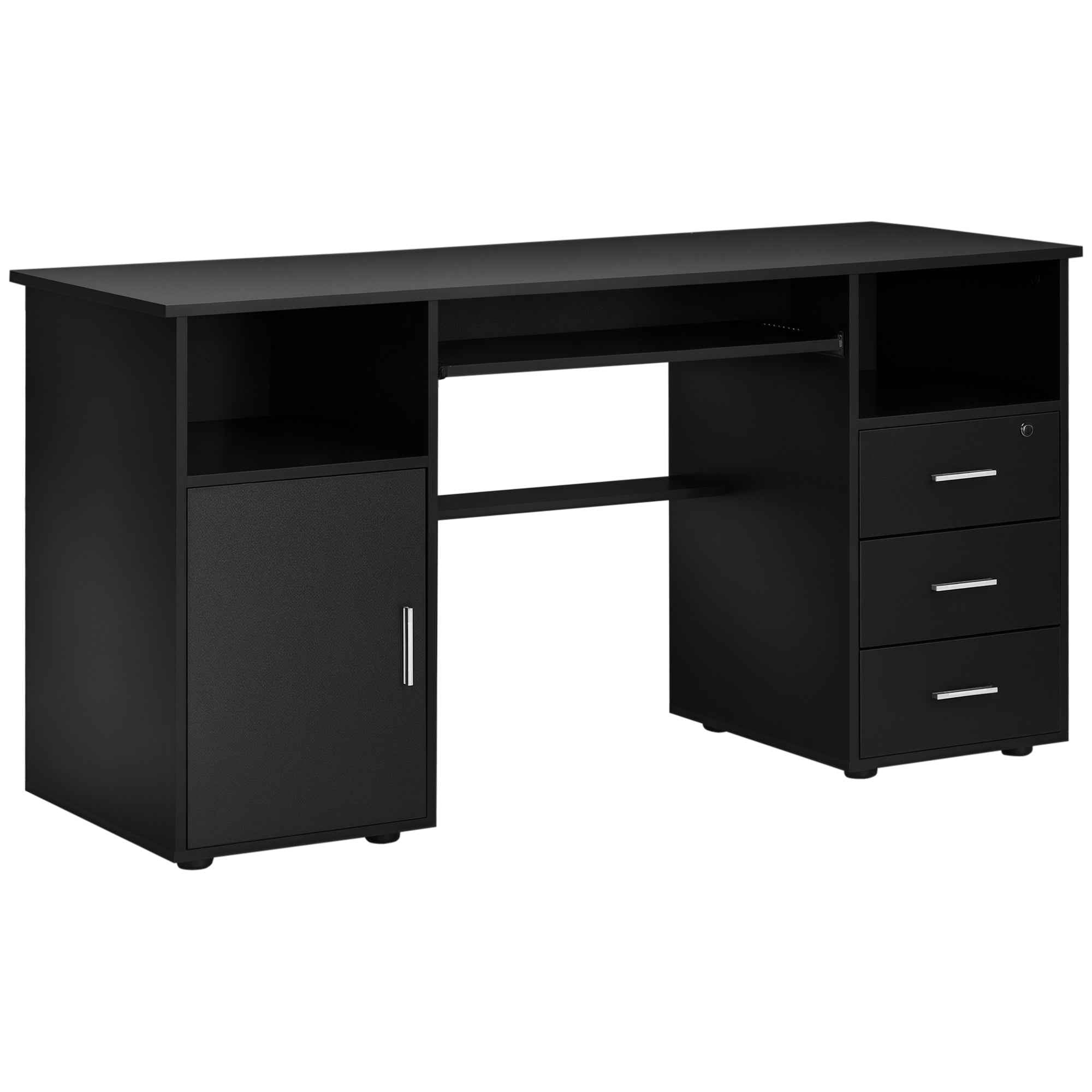 Bloom 57" Computer Desk with Keyboard Tray and Storage Drawers-Black
