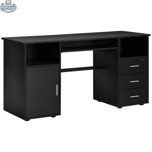 Black Bloom 57-inch computer desk with drawers and keyboard tray from SLOTH Nation office furniture collection.