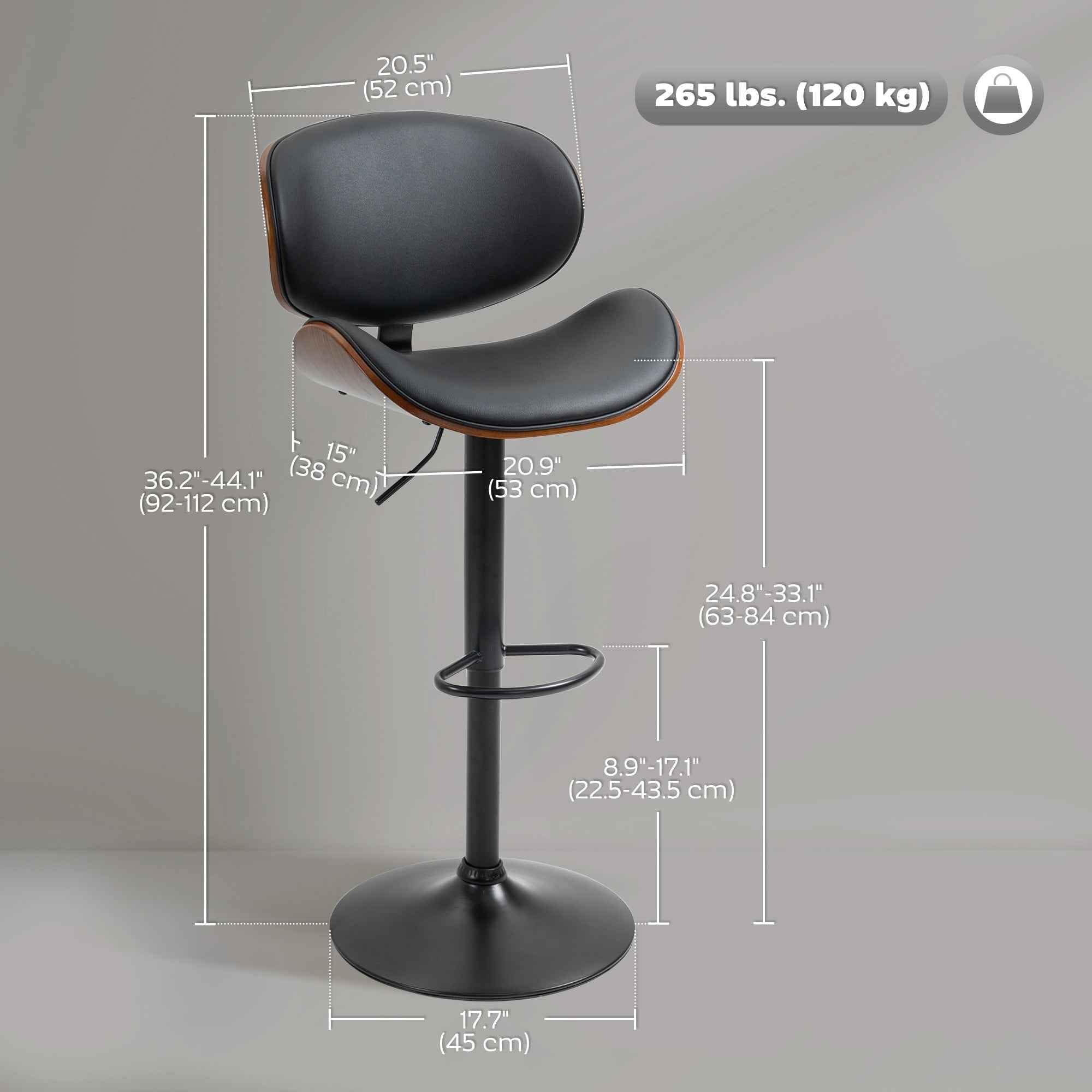 Alpine Modern Adjustable Counter/Bar Stools with Swivel Seat-Set of 2-Black