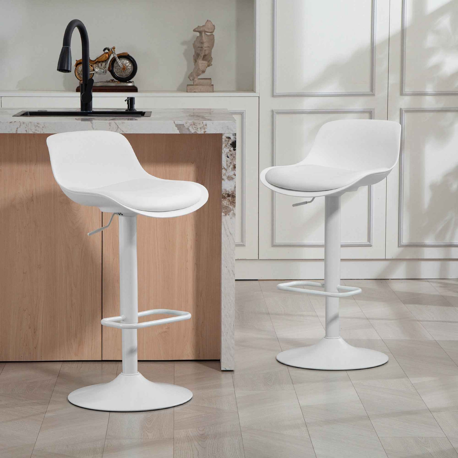 Zee Counter Height/Bar Stools Set of 2 with Adjustable Height and Swivel Seat-White