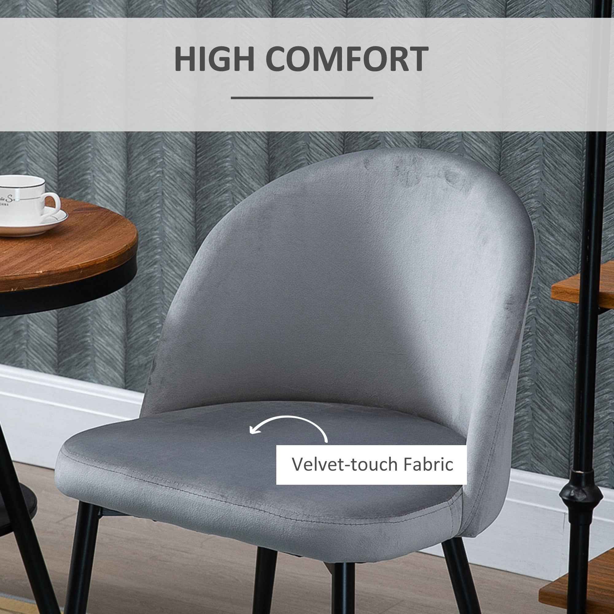 Dylan Set of 2 Mid-Back Velvet-Touch Dining Chairs-Grey