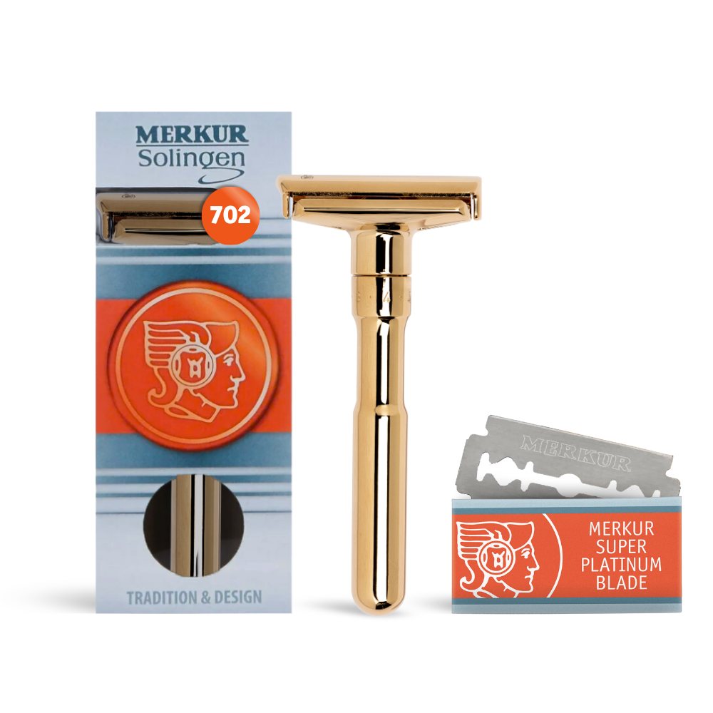 Merkur Futur Adjustable Safety Razor with Snap Closure in Gold - Premium Double Edge Razor