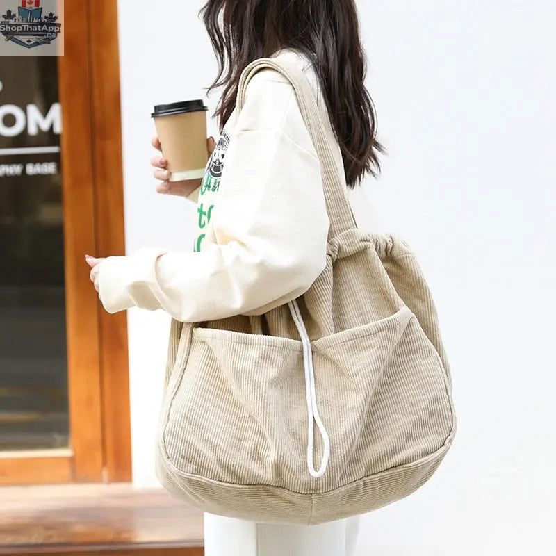Ins Corduroy Shoulder Bags Drawstring Multi-pocket Handbag Women Underarm Bags - Shopthatapp.ca