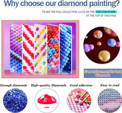 Set of 12 5D diamond painting kits for adults featuring round full drill diamonds, ideal for DIY wall decor and gifts.
