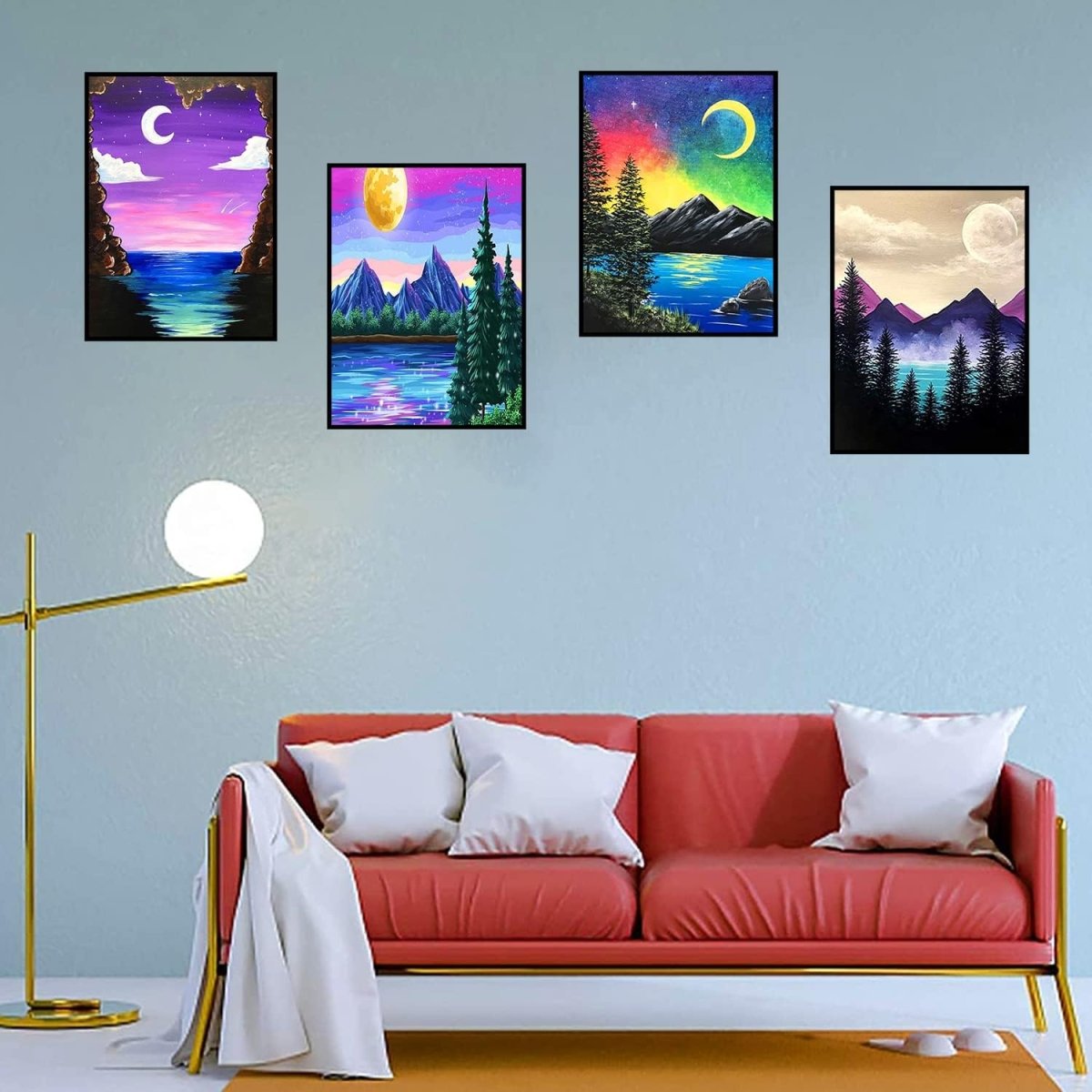 12-pack of ebasketonline 5D diamond painting kits for adults, round full drill gems, DIY paint-by-number wall decor for home and gift.