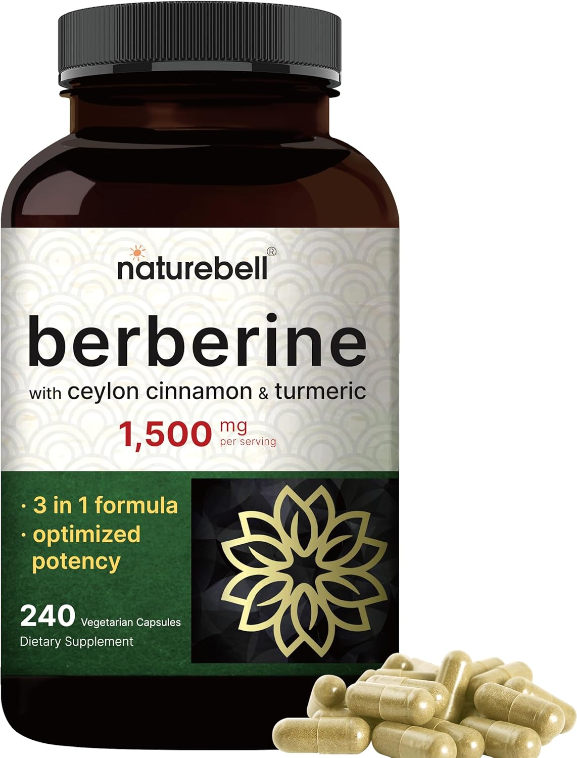 NatureBell Berberine Supplement 1,500mg with Ceylon Cinnamon & Turmeric Root, 240 Capsules - Shopthatapp.ca