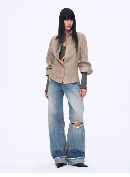 Berlin Afternoon Tea Waist Shirt - Refreshing Breathable Twill Linen Deconstructed Silhouette Old Money Style Top - Shopthatapp.ca