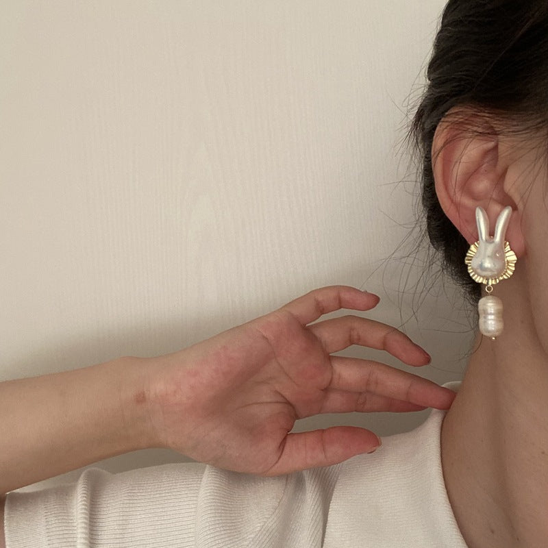 925 Silver Bunny Pearl Earrings with Cute Baroque Pearls - Shopthatapp.ca