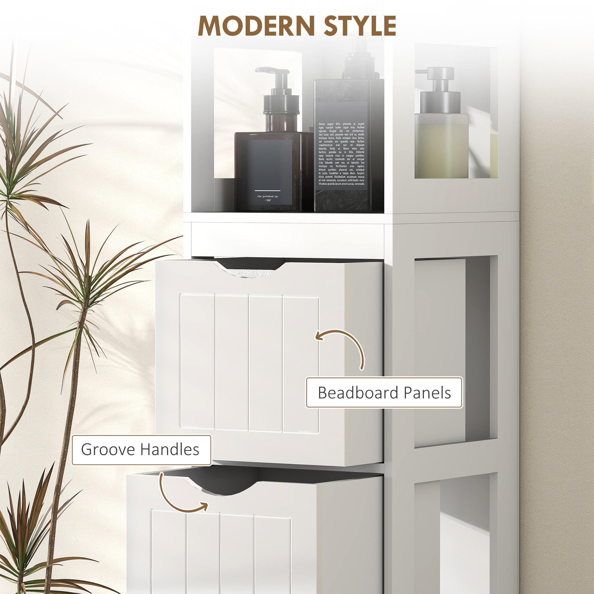 Slim Bathroom Cabinet with 3 Drawers & 2 Shelves