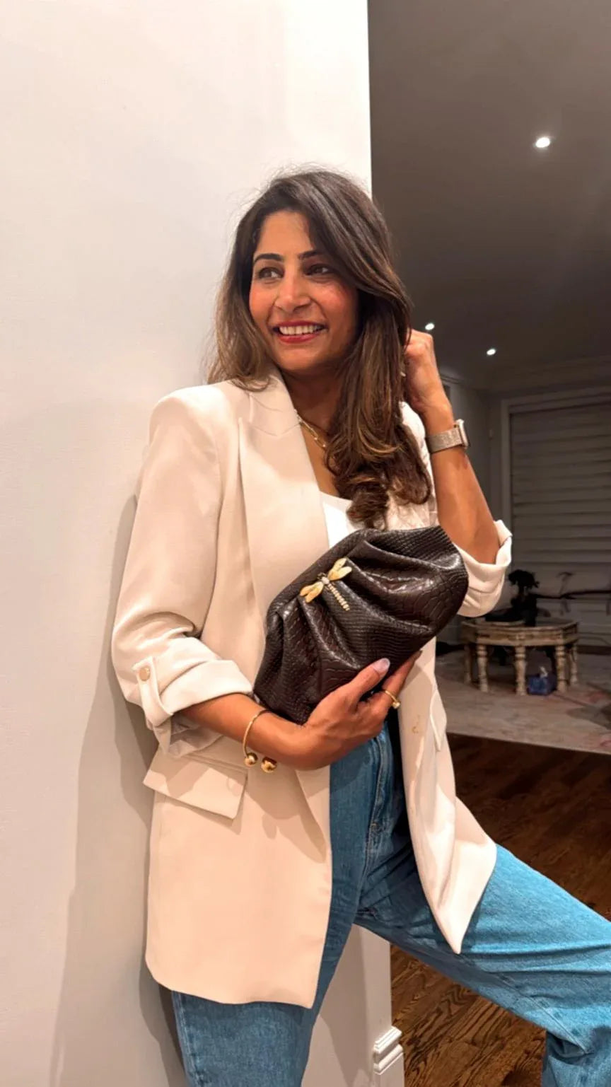 Midnight Dragonfly Croc Clutch