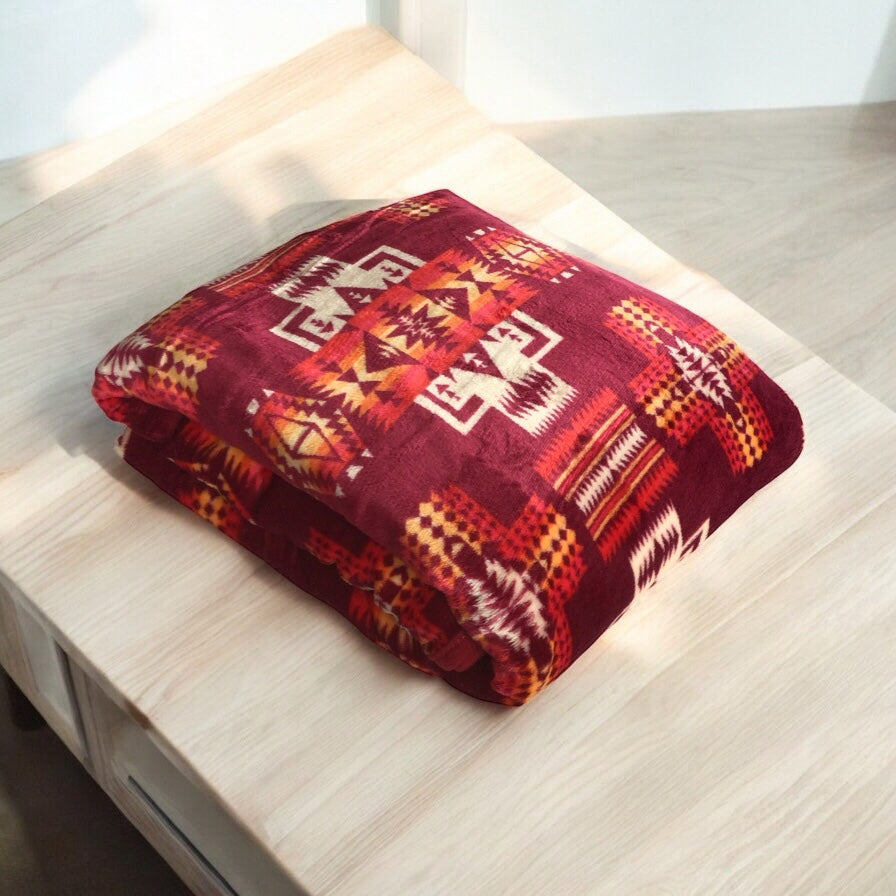 Red Southwestern Style Lightweight Queen Blanket – Cozy & Soft