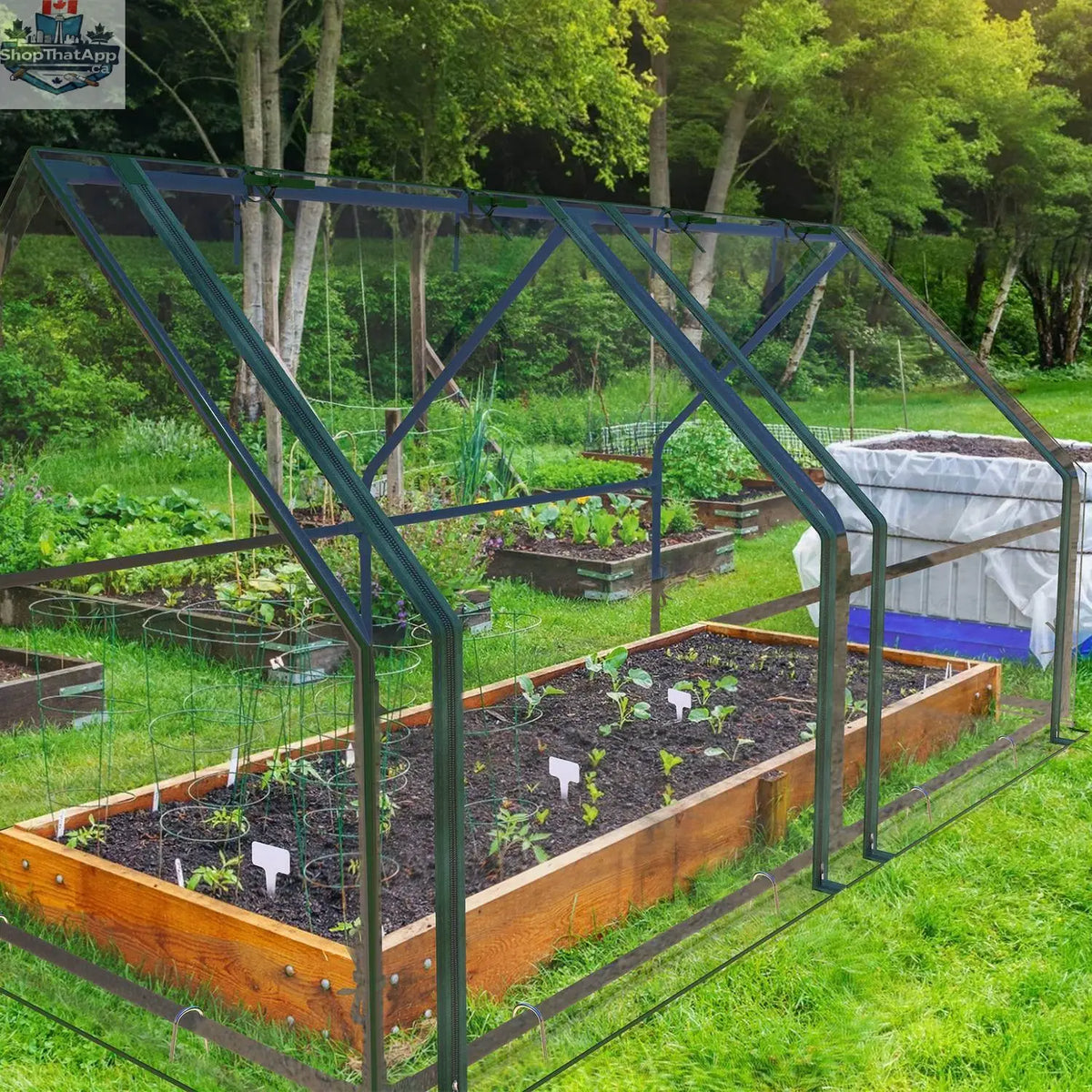 Portable mini greenhouse with waterproof UV-resistant PVC cover, roll-up zipper doors, ideal for indoor outdoor gardening.