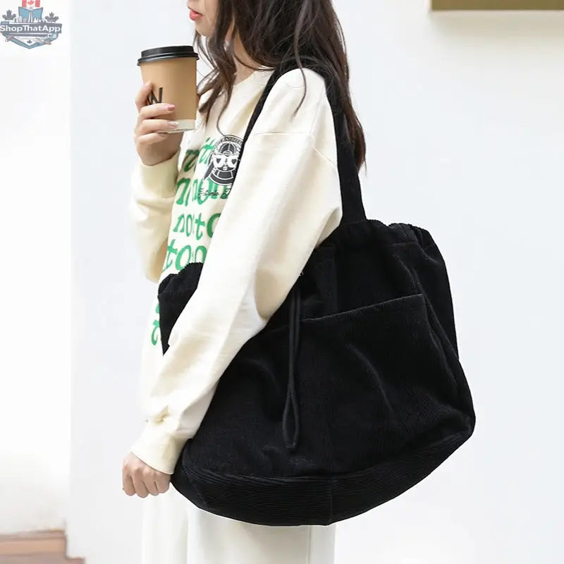 Ins Corduroy Shoulder Bags Drawstring Multi-pocket Handbag Women Underarm Bags - Shopthatapp.ca