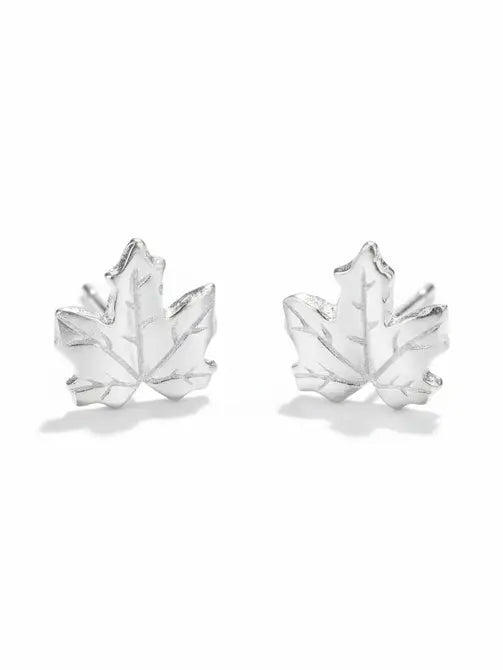 Maple Leaf Silver Plate Earrings - Elegant Stud Design - Shopthatapp.ca