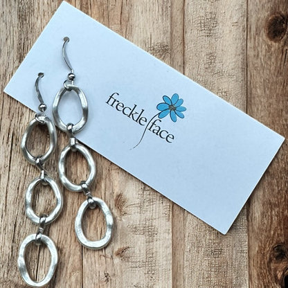 Wavy Hoop Drop Earrings – Matte Silver Asymmetrical Hoops, Hypoallergenic - Shopthatapp.ca