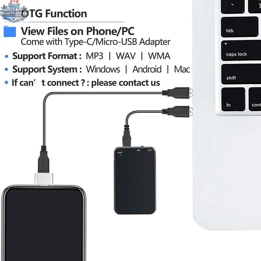 777tech V15 voice-activated recorder with 64GB storage, mini USB flash design, and 50-hour continuous audio recording