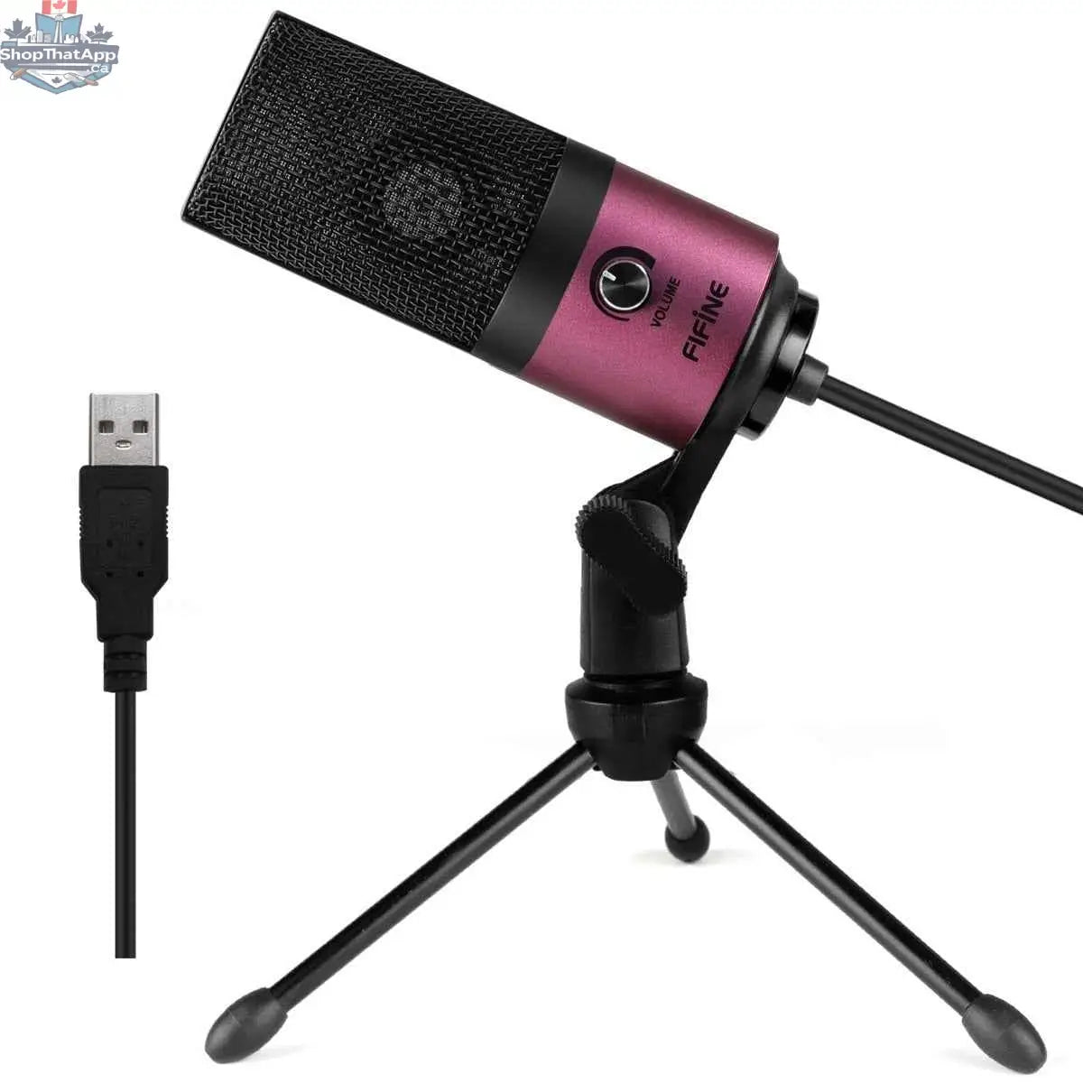777tech Fifine USB condenser microphone for laptops, cardioid studio recording vocals and voice overs, with sleek black design