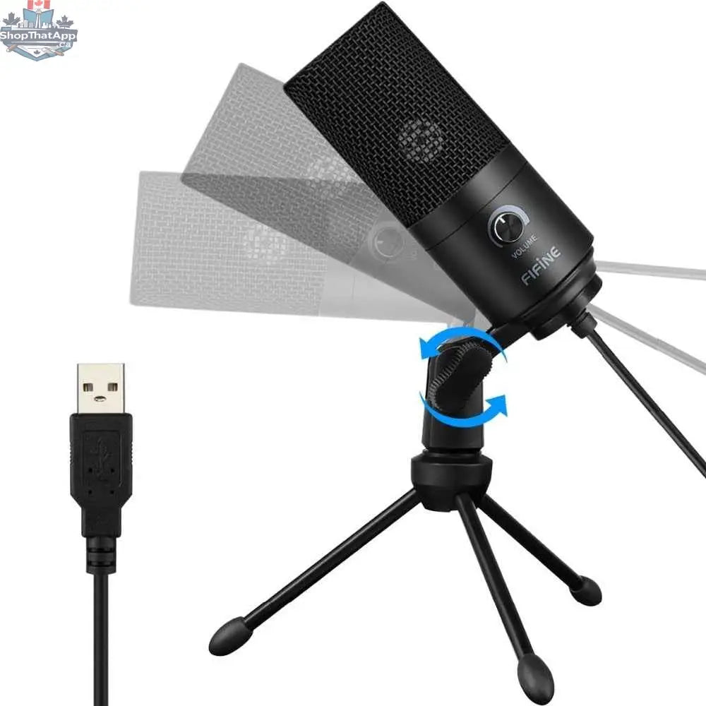 777tech Fifine USB condenser microphone for laptop, cardioid studio microphone for vocals and voice overs, mounted on a stand