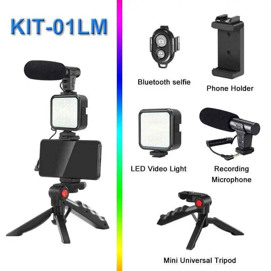 777tech MAMEN vlogging tripod kit with DSLR camera tripod, remote, microphone, LED light, suitable for smartphones and YouTube videos
