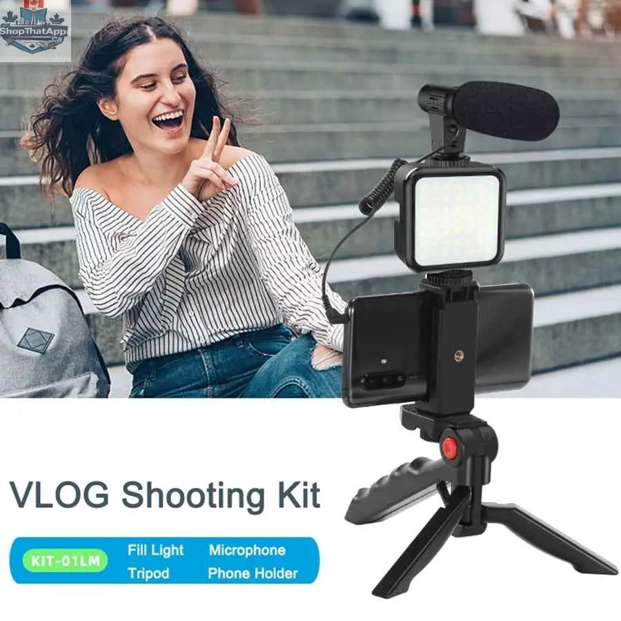 777tech MAMEN vlogging tripod kit with DSLR camera mount, remote, microphone, and LED light for smartphone and YouTube videos
