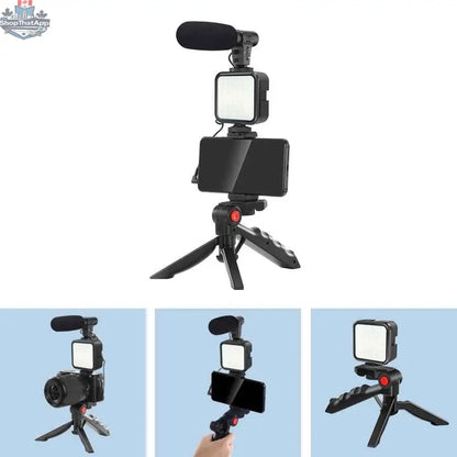 777tech MAMEN vlogging tripod kit with DSLR camera stand, remote, microphone, and LED light for smartphone and YouTube videos