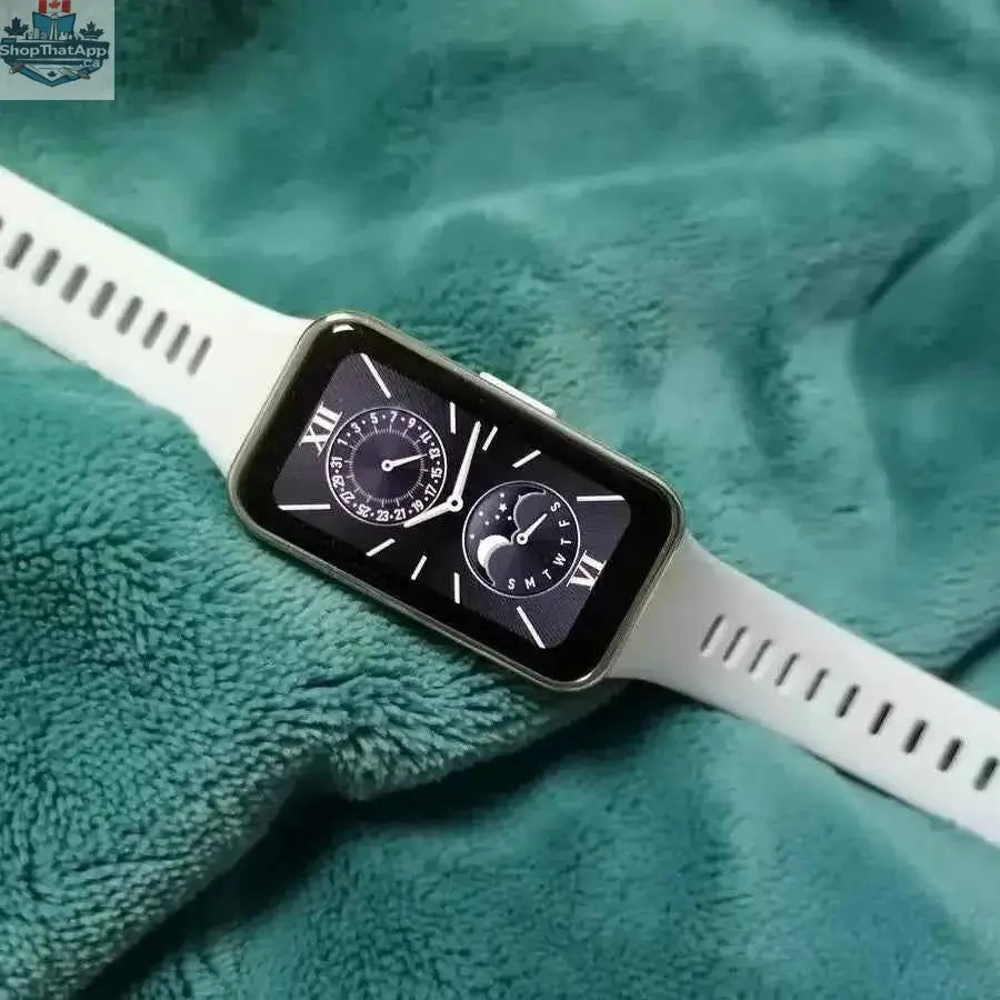 Huawei Band 9 smart band with 1.47-inch AMOLED screen, blood oxygen monitoring, heart rate tracker, and 2-week battery life.