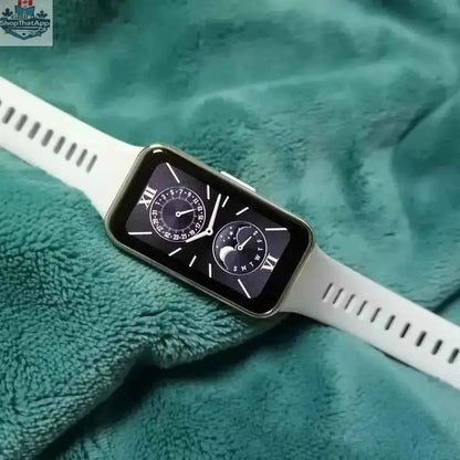 Huawei Band 9 smart band with 1.47-inch AMOLED screen, blood oxygen monitoring, heart rate tracker, and 2-week battery life.