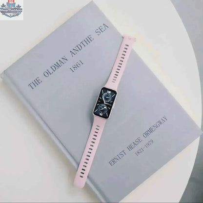Huawei Band 9 smart band with 1.47-inch AMOLED screen, blood oxygen monitor, heart rate tracker, and 2-week battery life.