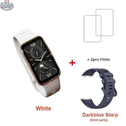 Huawei Band 9 smart band with 1.47-inch AMOLED screen, blood oxygen monitor, heart rate tracker, and 2-week battery life.