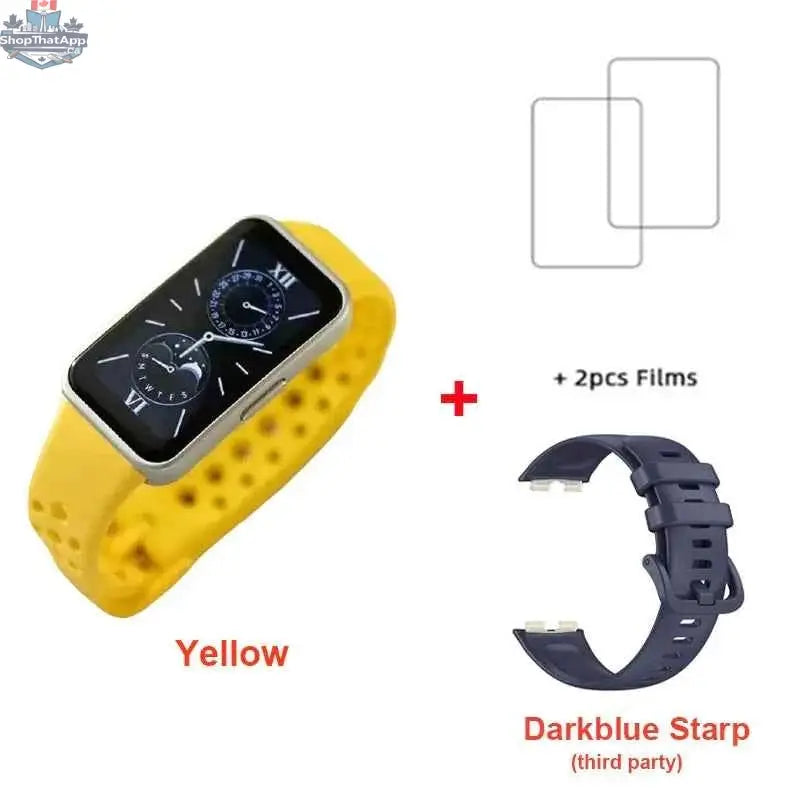 Huawei Band 9 smart band with 1.47-inch AMOLED screen, heart rate monitor, blood oxygen tracking, and 2-week battery life.