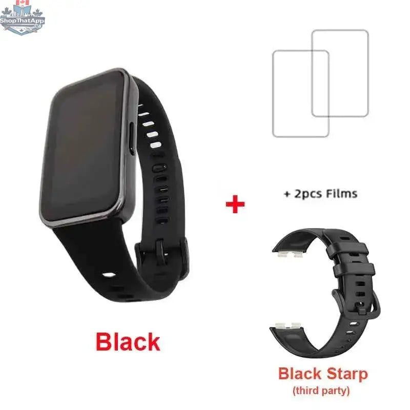 Huawei Band 9 smart band with 1.47-inch AMOLED screen, blood oxygen monitor, heart rate tracker, and 2-week battery life.