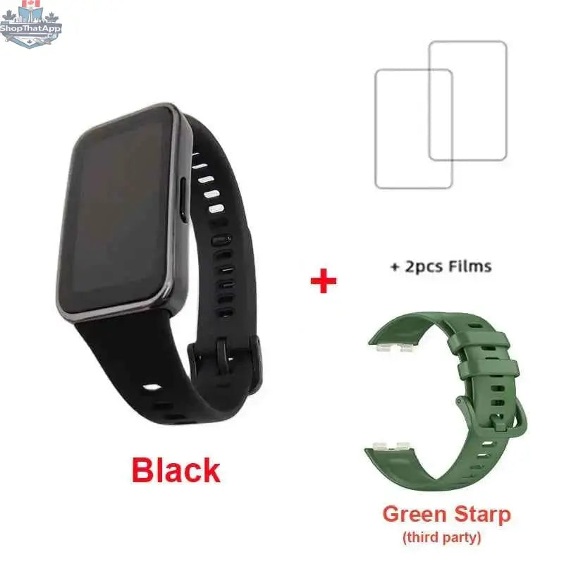 Huawei Band 9 smart band with 1.47-inch AMOLED display, blood oxygen monitor, heart rate sensor, and 2-week battery life.