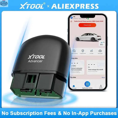 777tech XTOOL Advancer AD20 OBD2 scanner with Bluetooth 5.0, compact car diagnostic tool showing screen and Bluetooth indicator.