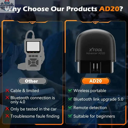 XTOOL Advancer AD20 OBD2 scanner mini Bluetooth 5.0 car diagnostic tool by 777tech displayed on a white background