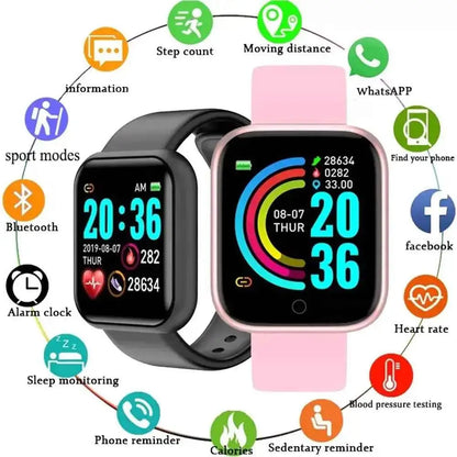 Waterproof 777tech fitness smartwatch with sport and fitness tracking features, showing a digital display with health metrics.