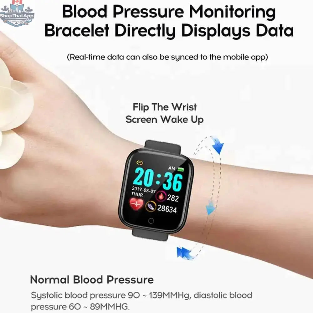 Waterproof 777tech fitness smartwatch with sport tracking, showing digital display and heart rate monitor on a user's wrist.