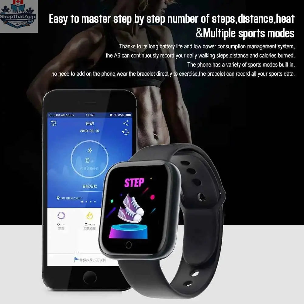 Waterproof 777tech fitness smartwatch with sport and fitness tracking features, shown with a digital display and fitness icons.