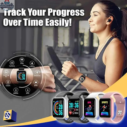 Waterproof fitness smartwatch by 777tech displaying sport and fitness tracking features on a digital screen