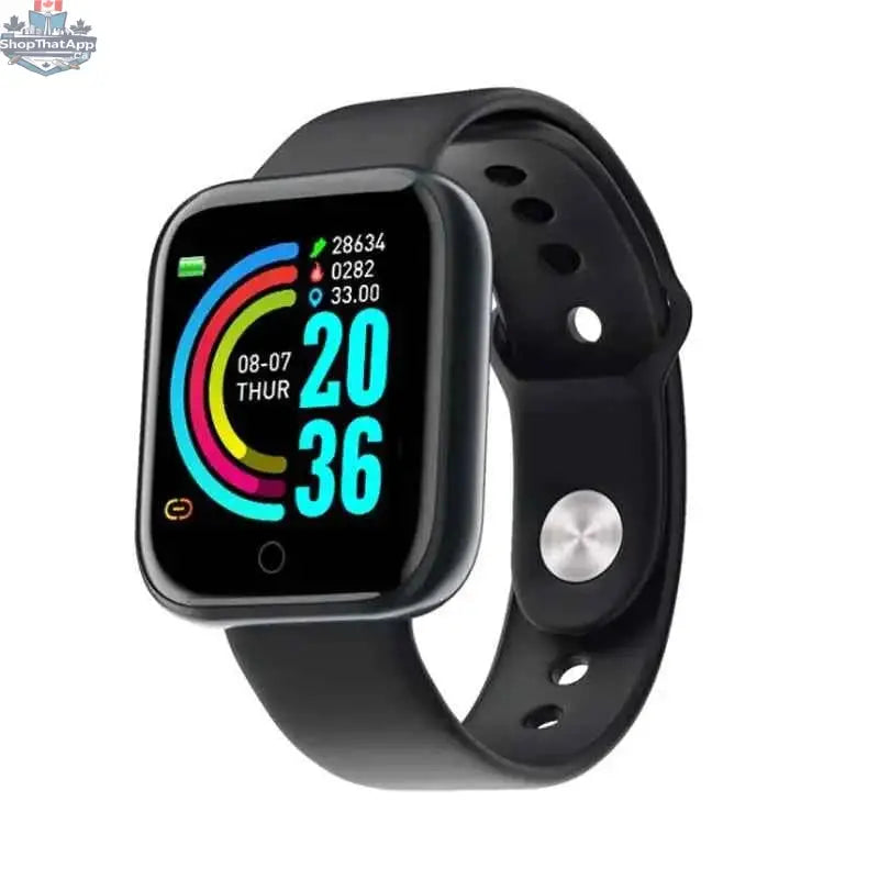 Waterproof 777tech fitness smartwatch with sport and fitness tracking features, showing digital display and workout metrics.