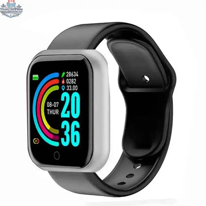 Waterproof fitness smartwatch by 777tech showing a digital display with sport and activity tracking features.